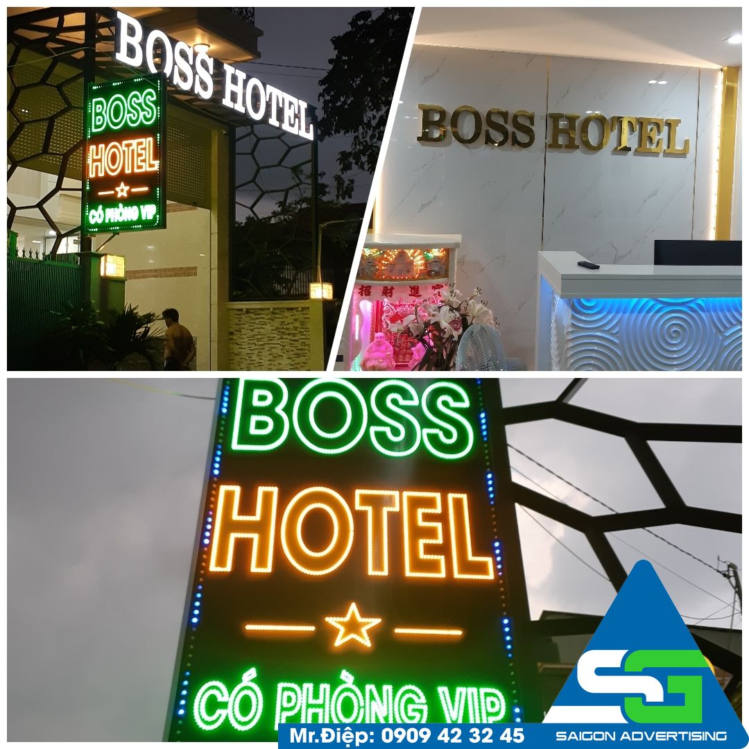 Mẫu bảng hiệu đẹp khách sạn Boss Hotel